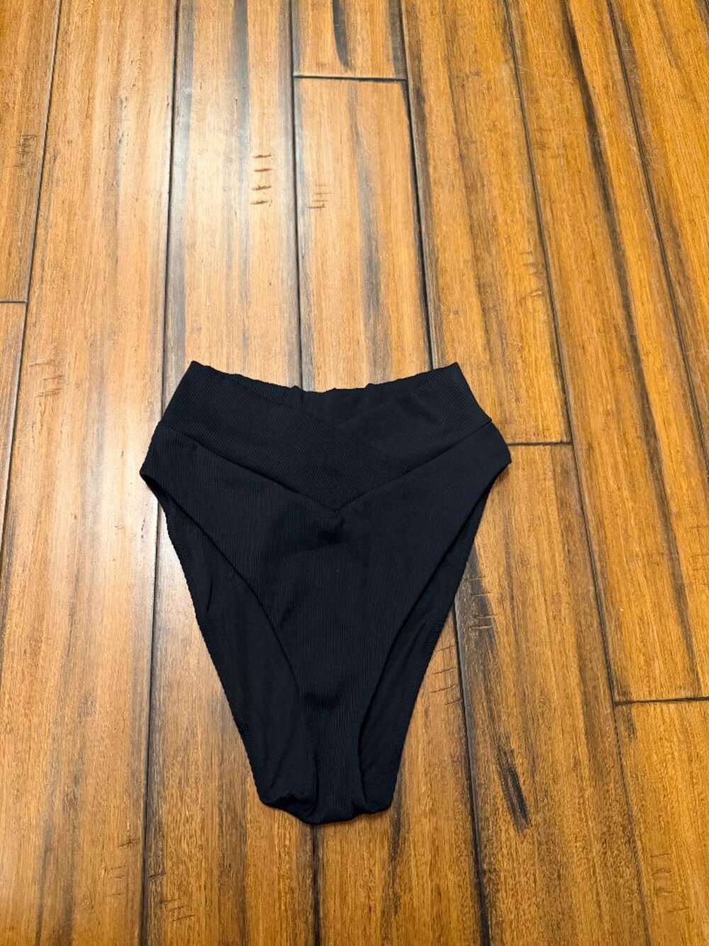 Aerie Ribbed Black Bikini Crossover High Waisted Swim Bottoms Size Large